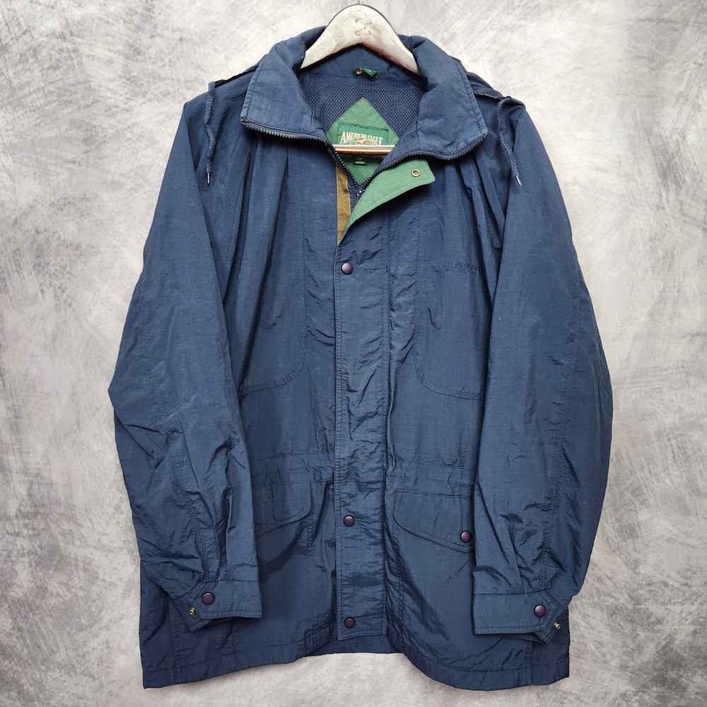 VTG 90s American Eagle Mountain Parka Jacket Mens M Navy Windbreaker Hong Kong